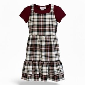 Diva Girl Plaid Jumper Dress Maroon Black White Girls Size 5